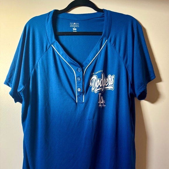 Campus Lifestyle Tops - Los Angeles Dodgers Women’s Henley Jersey Top – Majestic MLB Licensed